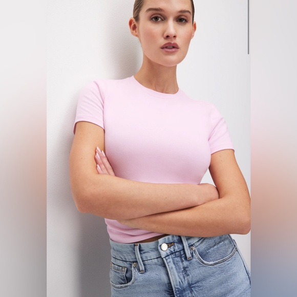 Good American Super Stretch Baby Tee in Rose Quartz - Picture 1 of 4